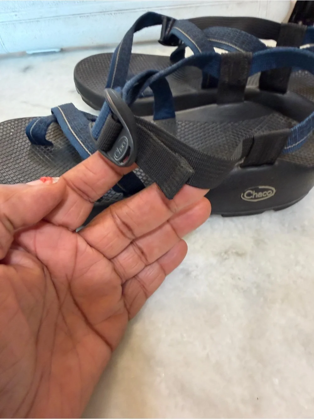 Chaco Black and Navy Webbing Sandals